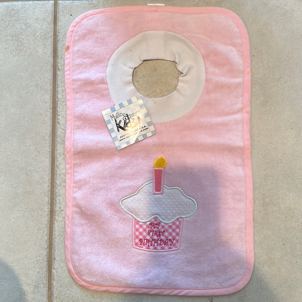 First Birthday baby bib. New with tags smoke free home